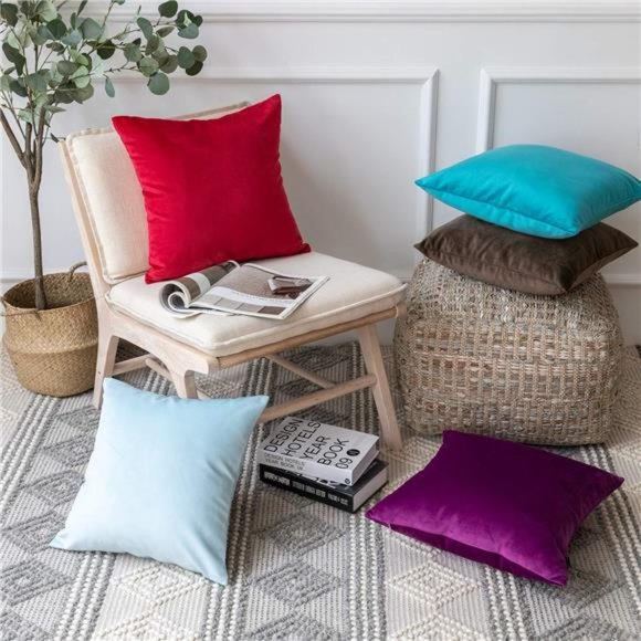 Pack of 2 Velvet Decorative Throw Pillow Covers Soft Solid Square Cushion Case - Picture 5 of 6